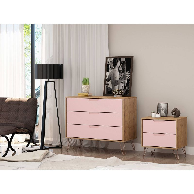 Rockefeller Dresser and Nightstand Set Pink - Manhattan Comfort: MDF Composite, 5-Drawer Storage