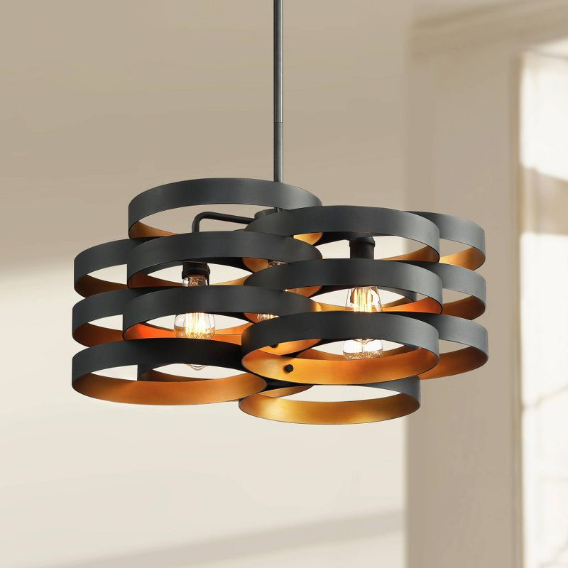 Possini Euro Design Zia Black Gold Chandelier 25 1/2" Wide Modern 6-Light Fixture for Dining Room House Foyer Kitchen Island Entryway Bedroom Home