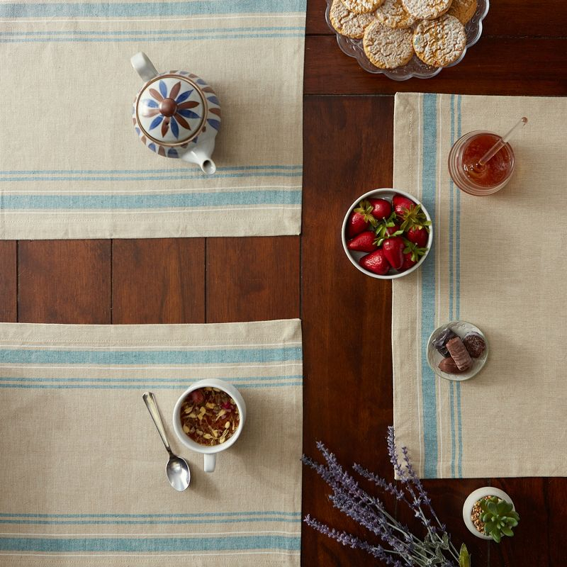 DII French Stripe Placemat Set 6 Piece, Taupe/Teal, 13x19"