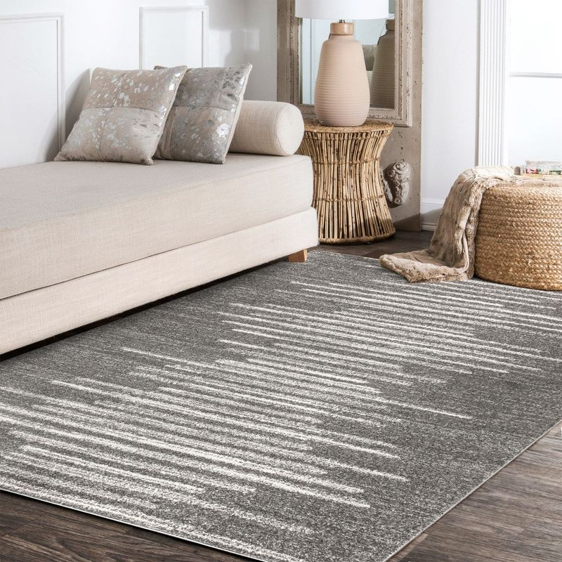3'x5' Aya Berber Stripe Geometric Area Rug, Gray/Cream - JONATHAN Y