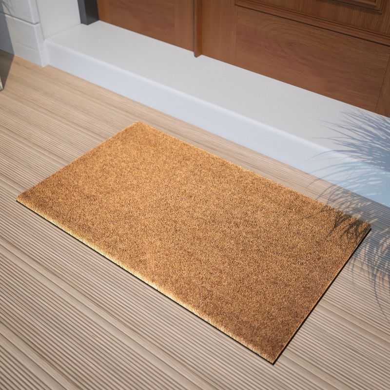Flash Furniture Harbold 18" x 30" Indoor/Outdoor Solid Natural Coir Doormat with Non-Slip Backing in Natural