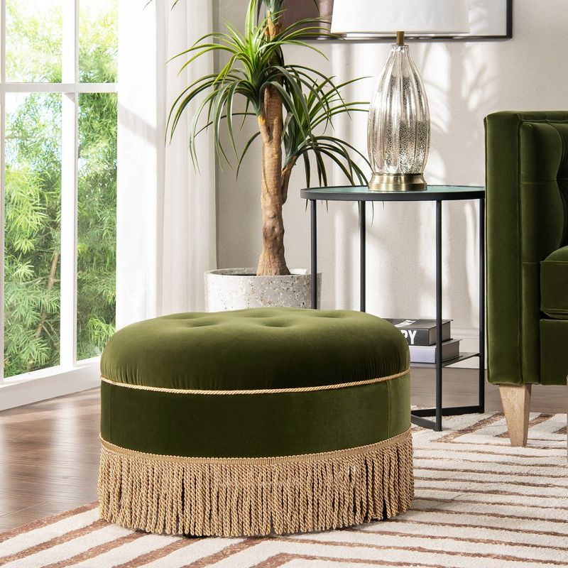 Jennifer Taylor Home Yolanda 24" Round Upholstered Accent Ottoman, Olive Green Performance Velvet