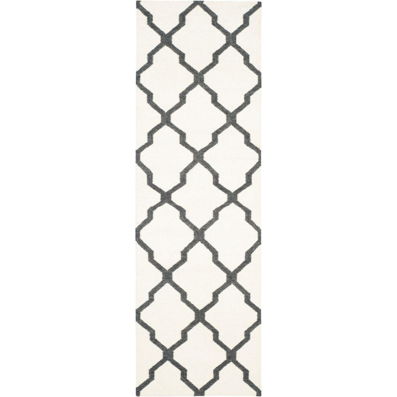 Dhurries DHU645 Hand Woven Flat Weave Indoor Runner - Ivory/Charcoal - 2'6"x8' - Safavieh