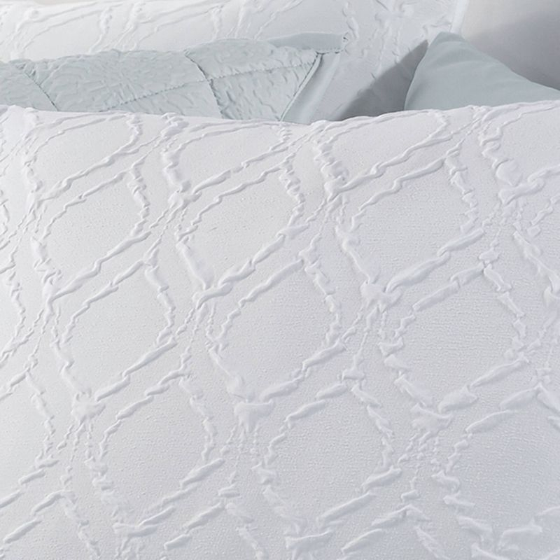Full/Queen 3Pc Solid Ogee Duvet Set White - Microsculpt: Polyester Microfiber, Lightweight Fabric, Includes 2 Shams