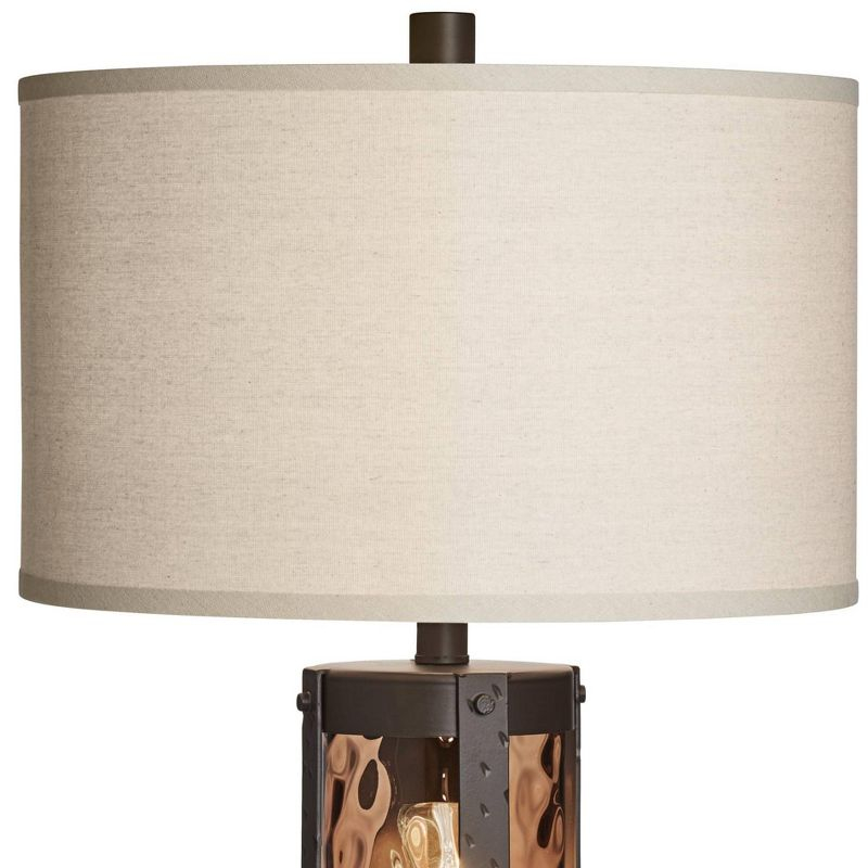 Pacific Coast Lighting 30 1/2" Tall Large Rustic End Table Lamp Night Light Dark Amber Black Glass Metal Single Beige Shade Living Room Bedroom