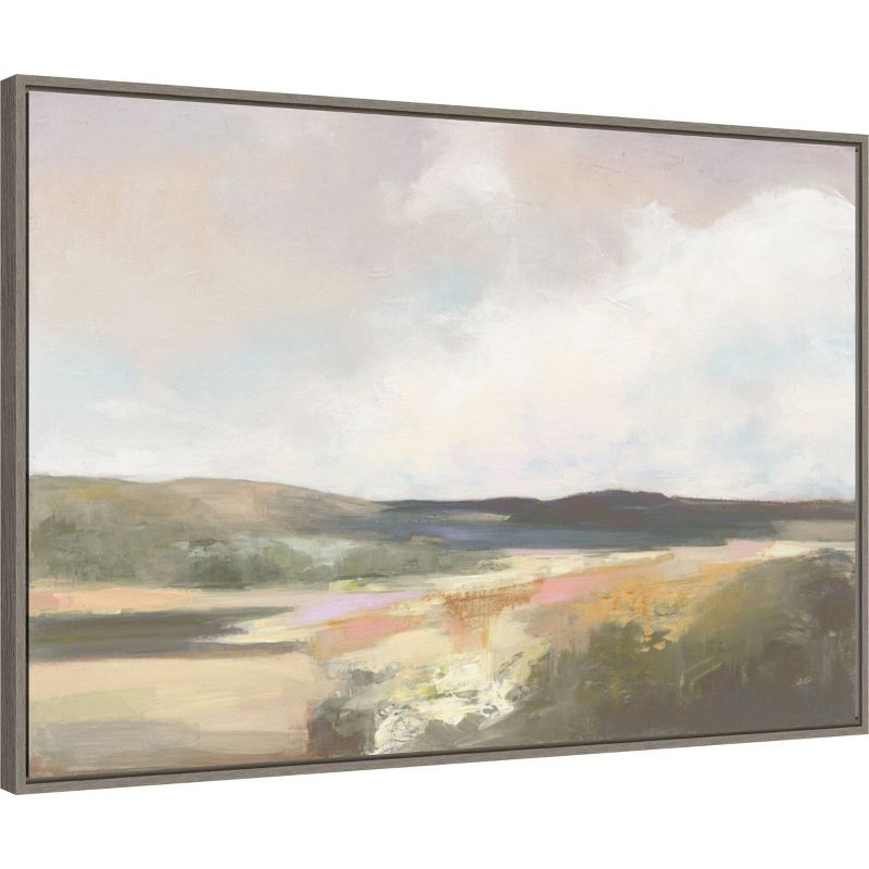 33" x 23" Dawn by The Water Neutral by Julia Purinton Framed Canvas Wall Art Print - Amanti Art: Rolling Hills & Waves