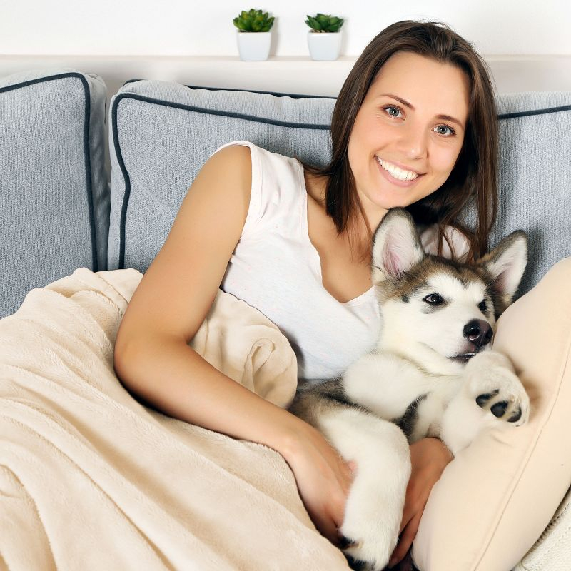 Waterproof Pet Blanket - 50x60-Inch Reversible Fleece Throw Protects Couches, Cars, and Beds from Spills, Stains, and Fur by PETMAKER (Cream)