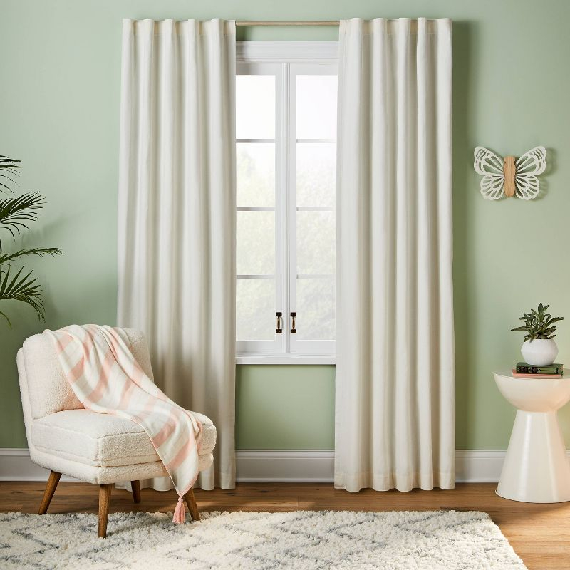 84" Blackout Chambray Cotton Kids' Panel Cream - Pillowfort™: Noise Reduction, UV Protection, Energy Efficient