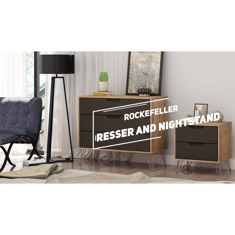 Rockefeller Dresser and Nightstand Set Off-White/Natural - Manhattan Comfort: 5-Drawer Storage, MDF Bedroom Furniture Set