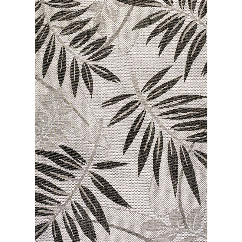 4' x 6' Havana Tropical Palm Leaf Indoor/Outdoor Area Rug, Gray/Black - JONATHAN Y