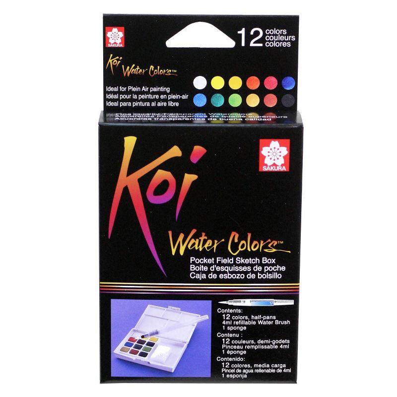 12-Colors Sakura Koi Watercolor Pocket Field Sketch Box Set: Art & Craft Kit for Kids, Includes Paint Brush, Safe for Ages 8+