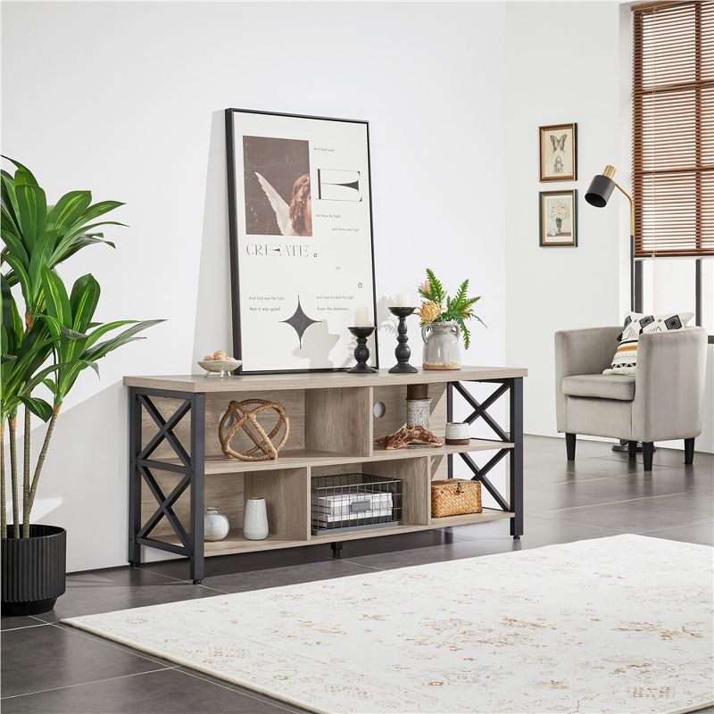 Yaheetech TV Stand for TVs up to 65 Inch with Storage Compartments,Gray