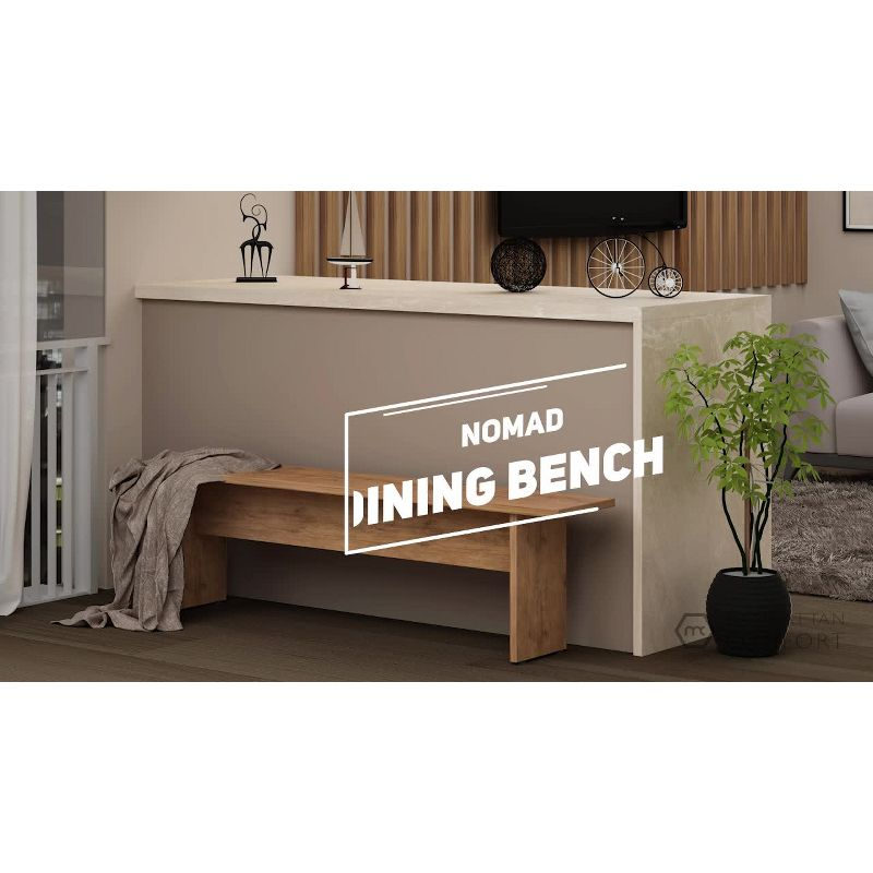 67.91" Nomad Dining Bench Natural - Manhattan Comfort: Rustic Farmhouse Style, Seats 2