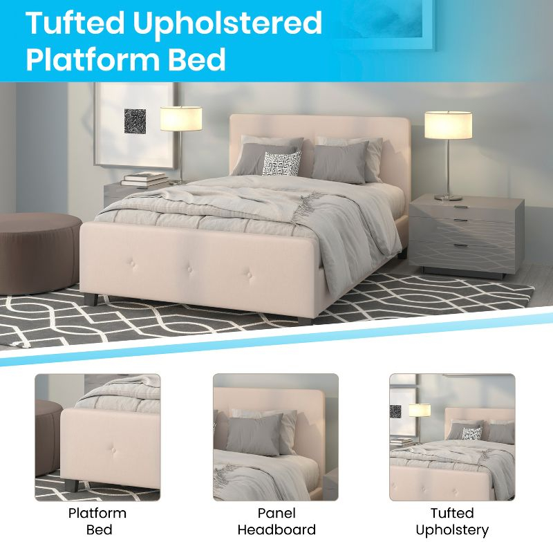 Flash Furniture Tribeca Queen Size Tufted Upholstered Platform Bed in Beige Fabric