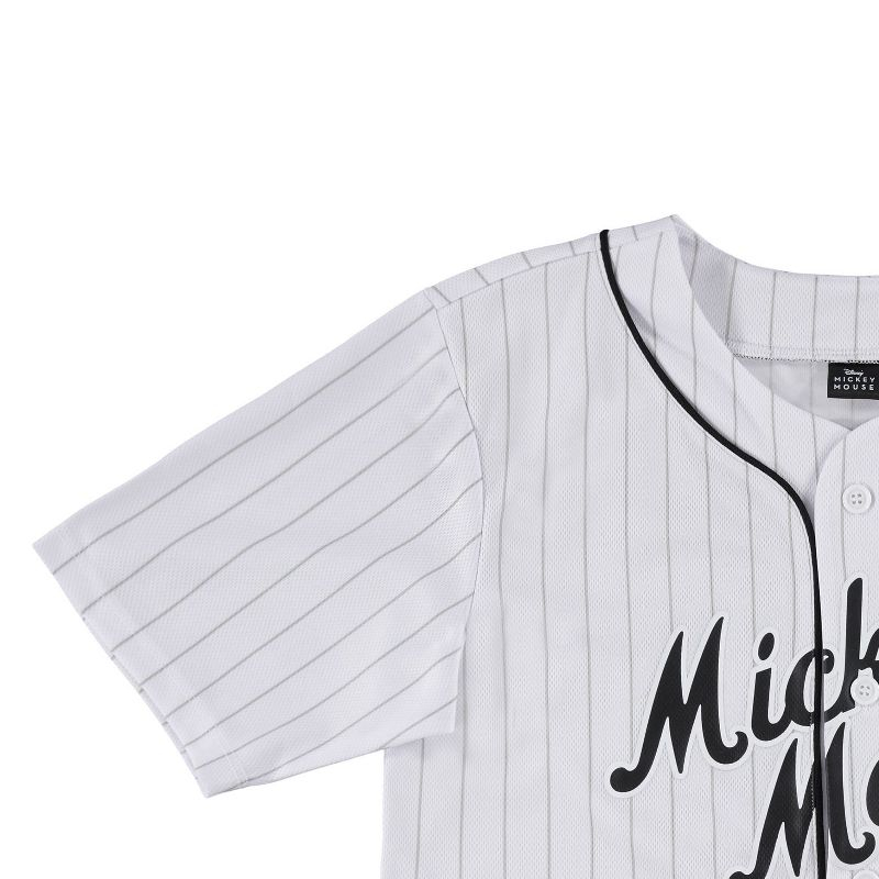 Boys Mickey Mouse Baseball Jersey - Boys Classic Mickey Mouse Mesh Button Down Baseball Jersey - Disney Mickey Mouse Fashion Shirt (White, Medium)