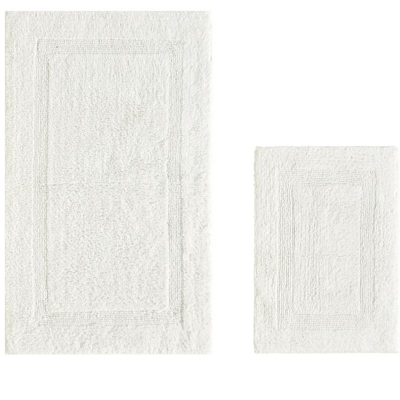 Better Trends Lux 100% Cotton Tufted Solid Reversible Bath Rug Set 2 PC (17" x 24" | 24" x 40") - Ivory