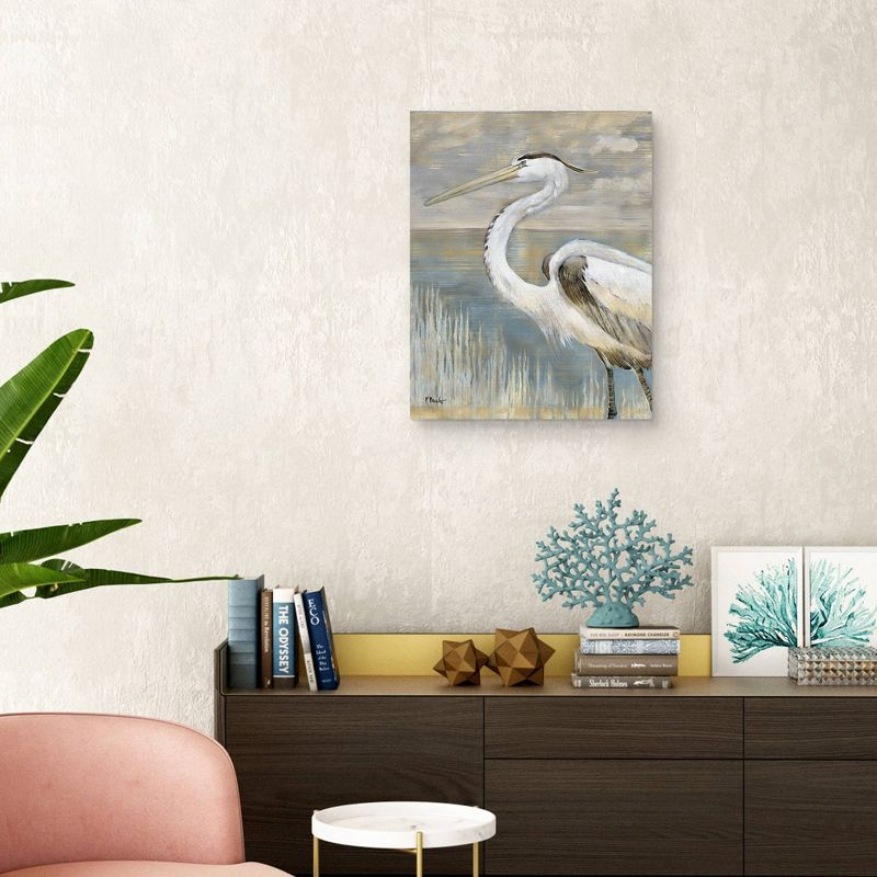 22" x 28" Golden River Heron by Paul Brent Unframed Wall Canvas - Masterpiece Art Gallery: Beachy Bedroom Decor, Vertical Canvas Art