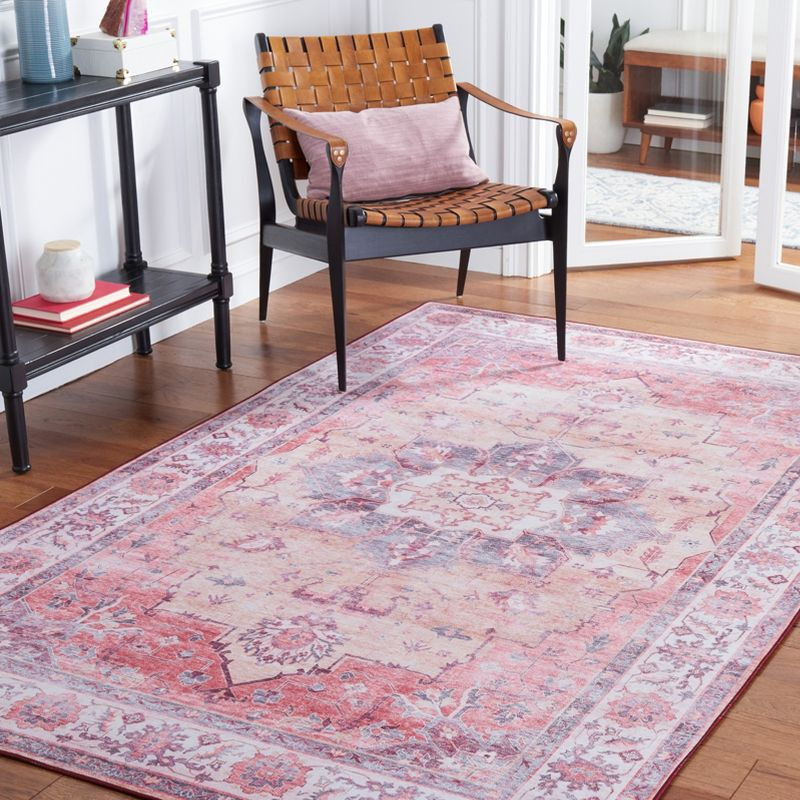Tucson TSN163 Power Loomed Machine Washable Area Rug - Rust/Beige - 6'x6' - Safavieh.