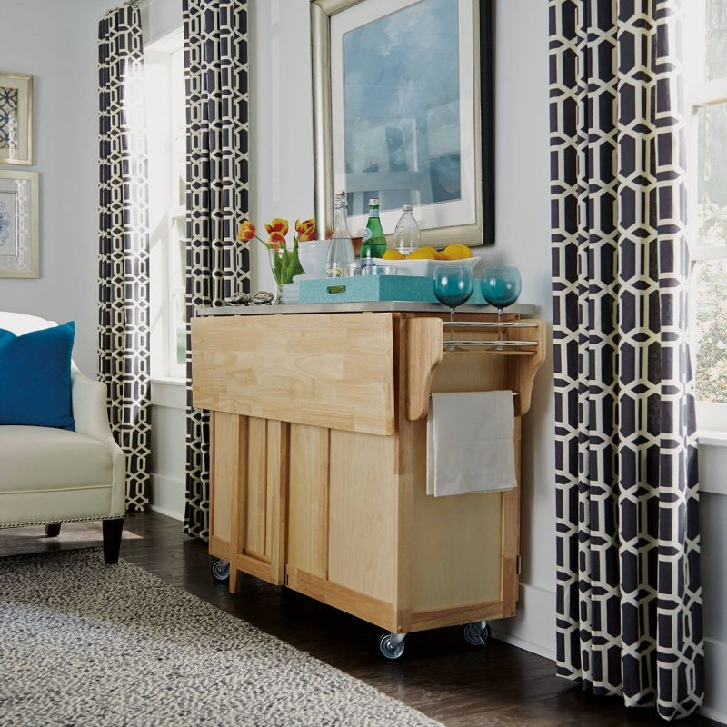 Breakfast Bar Kitchen Cart Natural with Stainless Steel Top - Home Styles: Rolling Island, Storage, Modern Design