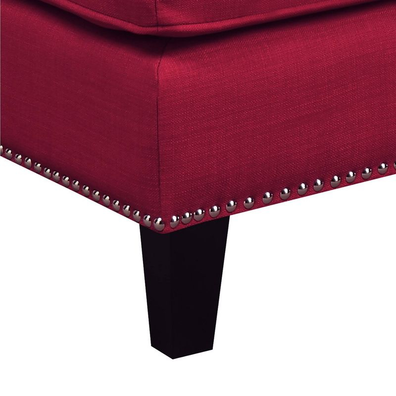 Emery Ottoman Berry - Picket House Furnishings: Contemporary Nailhead Trim, Square Upholstered Footstool