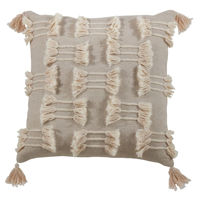 Saro Lifestyle Tri-Line Frayed Throw Pillow With  Polyester Filling, Natural, 22" x 22"