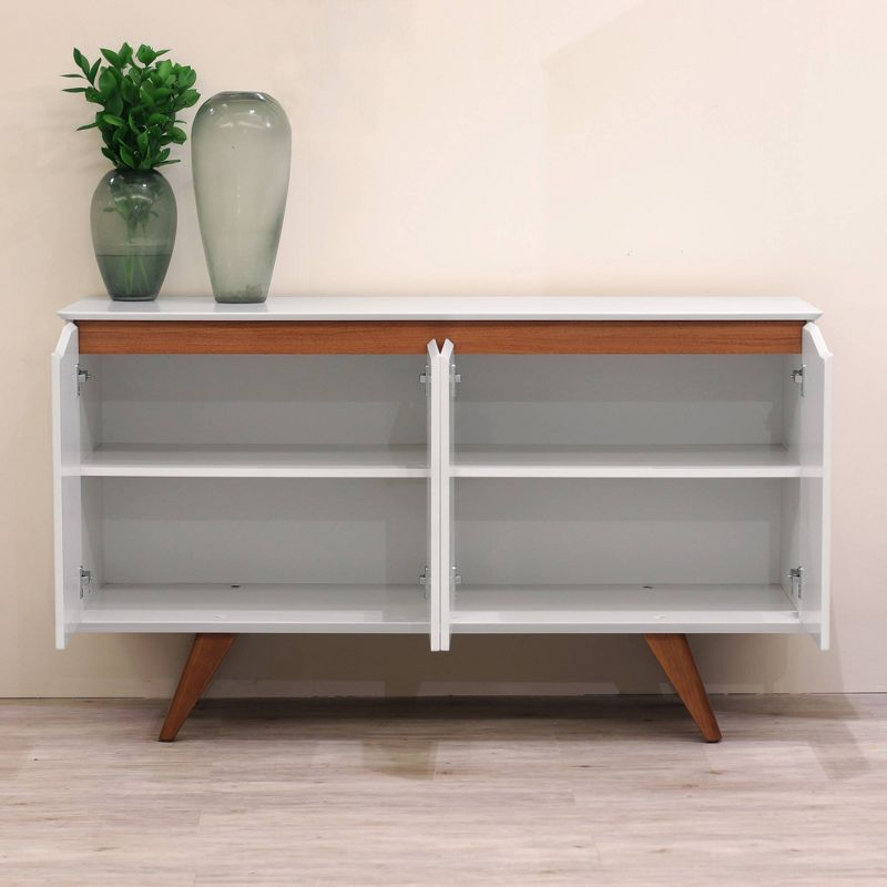 Manhattan Comfort 53.15" Tudor 4 Shelf Sideboard White/Cream : Mid-Century Buffet Server, MDF Storage Cabinet