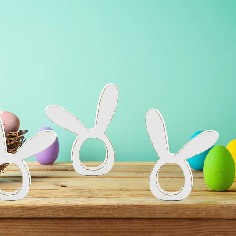 AuldHome Design Bunny Napkin Rings, 4pc Set; Easter and Holiday Rabbit Ear Wooden Napkin Rings