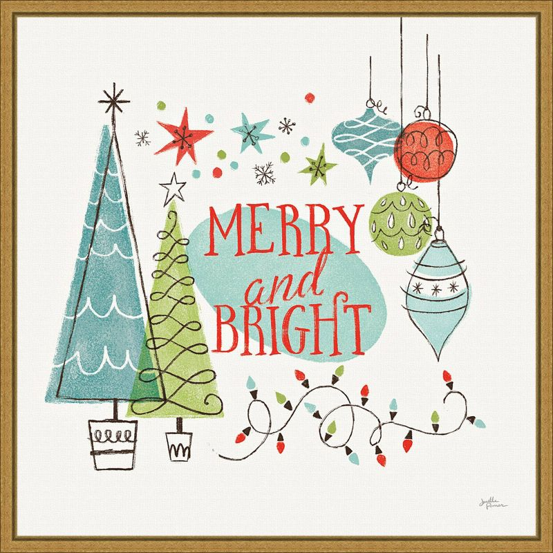 16" x 16" Merry and Bright Christmas Tree Square by Janelle Penner: Retro Holiday Decor - Amanti Art