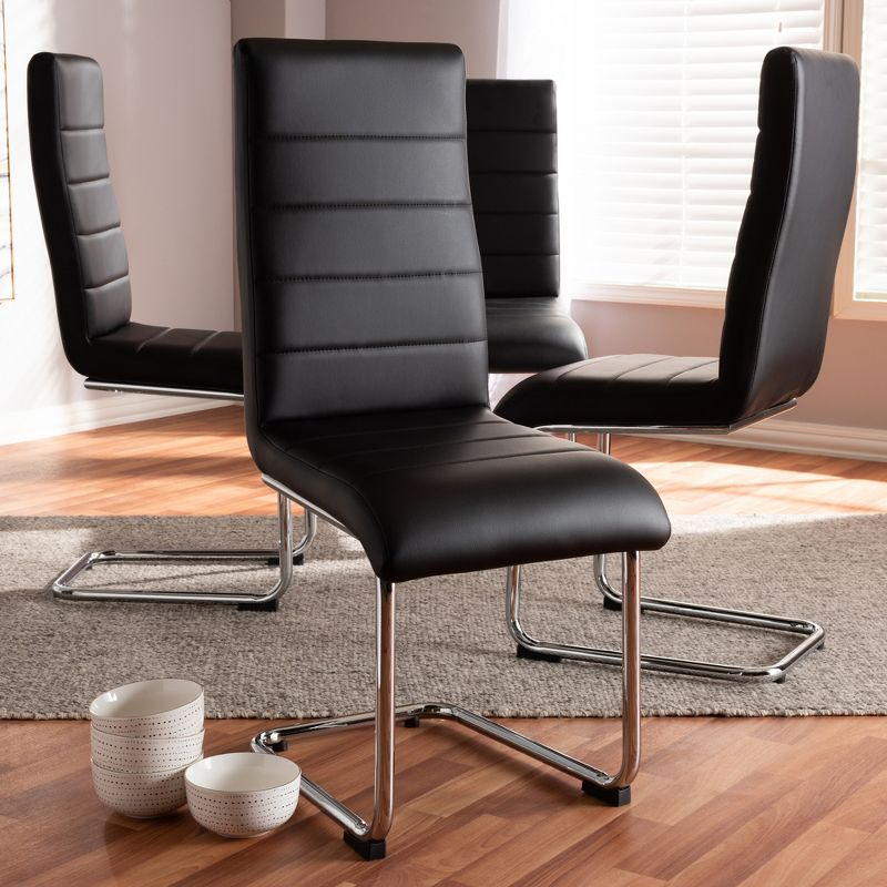 Set of 4 Marlys Modern Dining Chairs Black - Baxton Studio: Faux Leather, Chrome Legs, Mid-Century