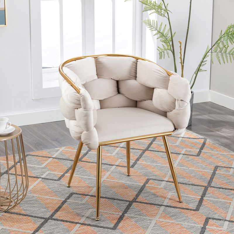 1 PC Modern Velvet Upholstered Accent Chair with Curved Tufted Backrest, Beige-ModernLuxe