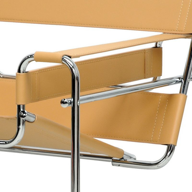 Baxton Studio Jericho Leather Mid Century Modern Accent Chair Tan: Chrome Finish, No-Mar Feet, Fully Assembled
