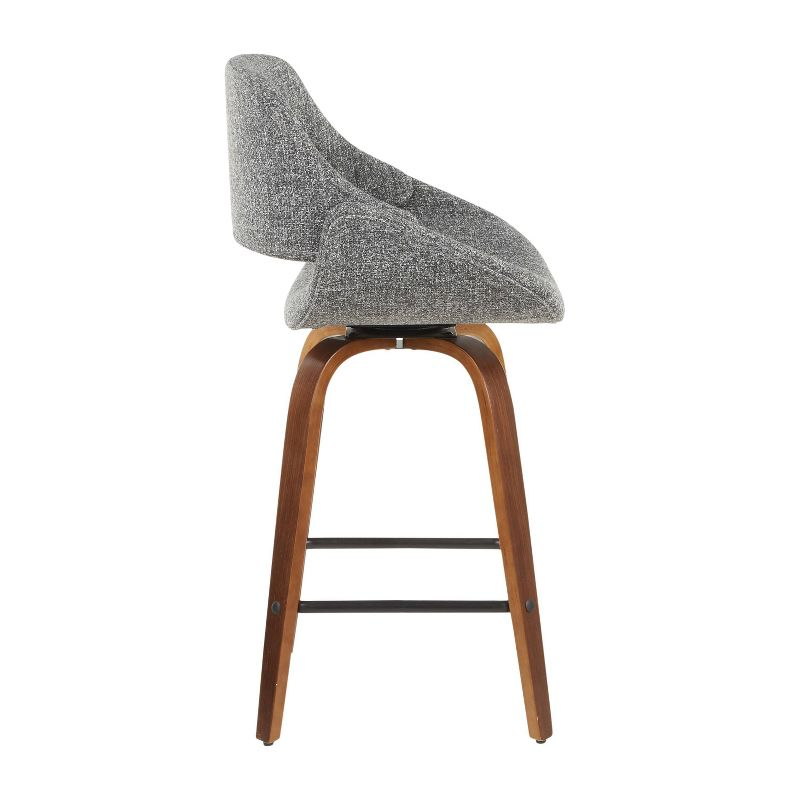 Set of 2 Fabrico Mid-Century Modern Counter Height Barstools Gray - LumiSource: Upholstered Swivel Seats, Wood Legs