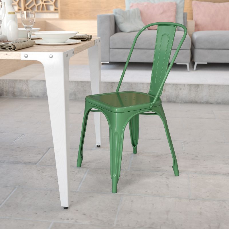 Flash Furniture Commercial Grade Green Metal Indoor-Outdoor Stackable Chair