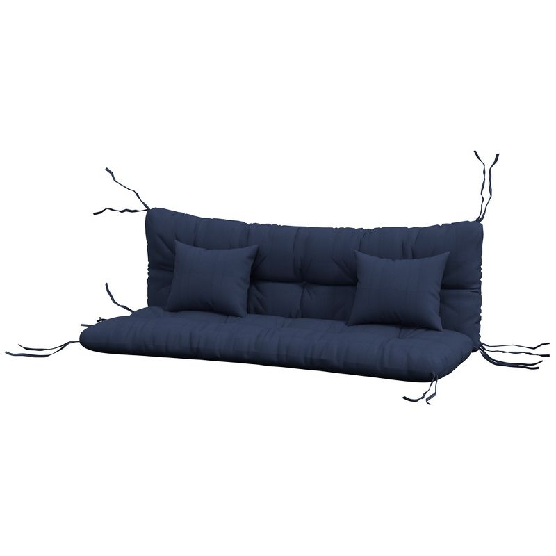 Outsunny 59" Tufted Bench Cushions & Throw Pillows, Replacement Bench Seat Pad, Back & 2 Pillows for Outdoor Furniture, Navy Blue