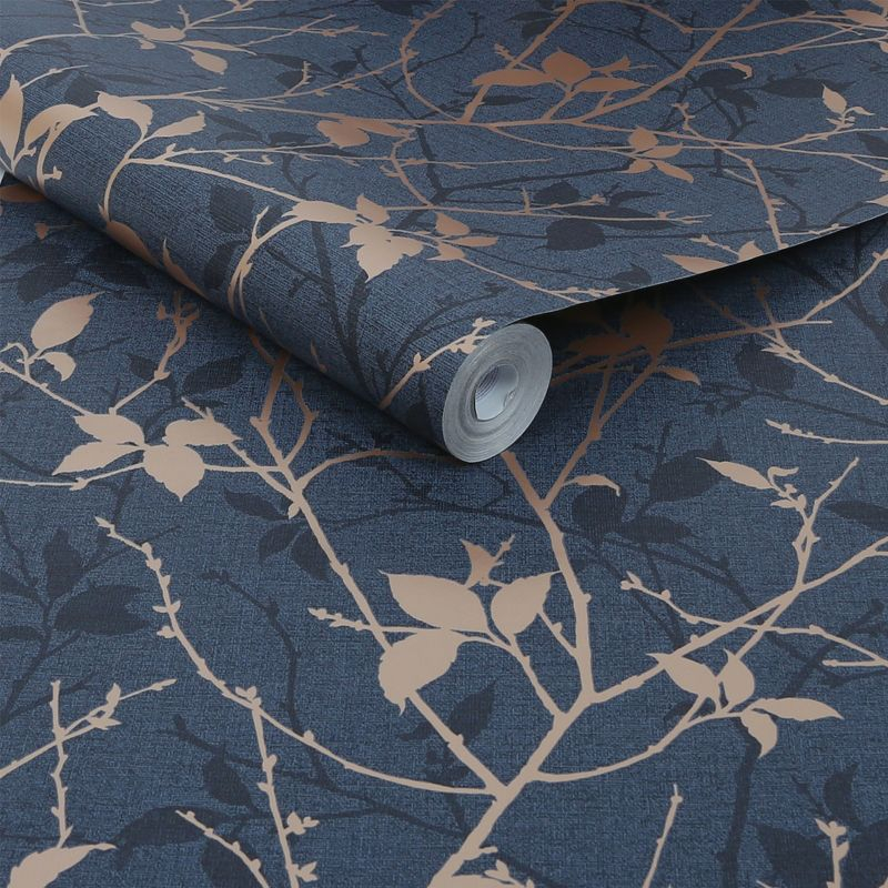 Boutique Belle Navy and Copper Wallpaper Sample