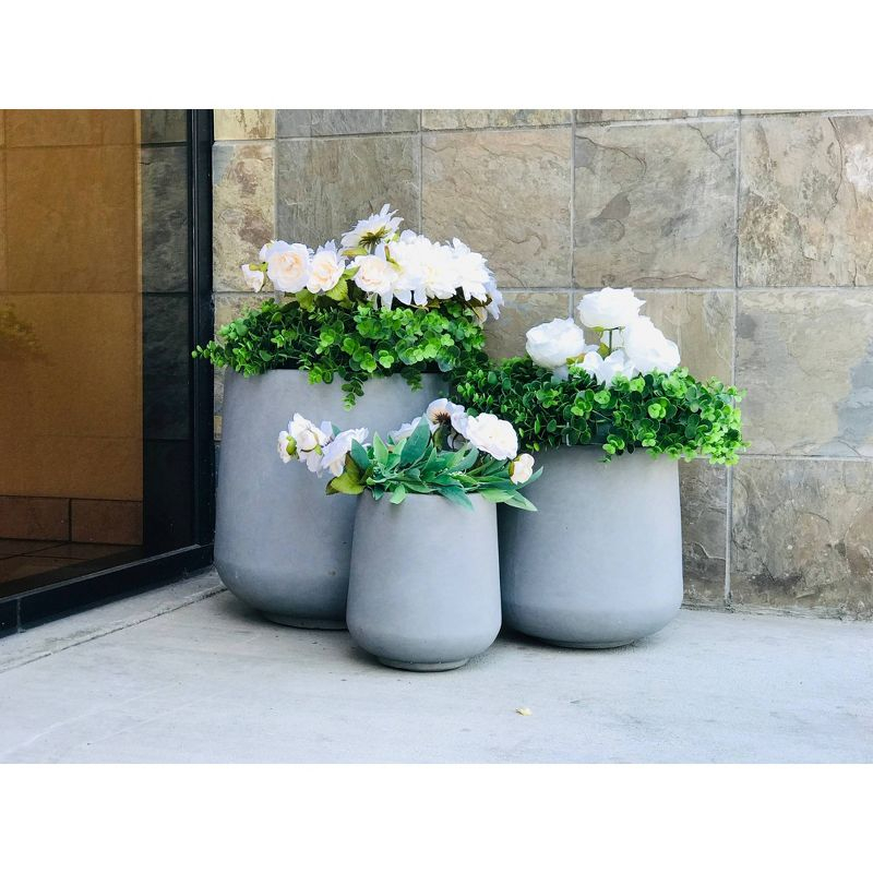 Kante Set of 3 Lightweight Concrete Footed Tulip Outdoor Planter - Rosemead Home & Garden, Inc.: Modern Design Patio Pots