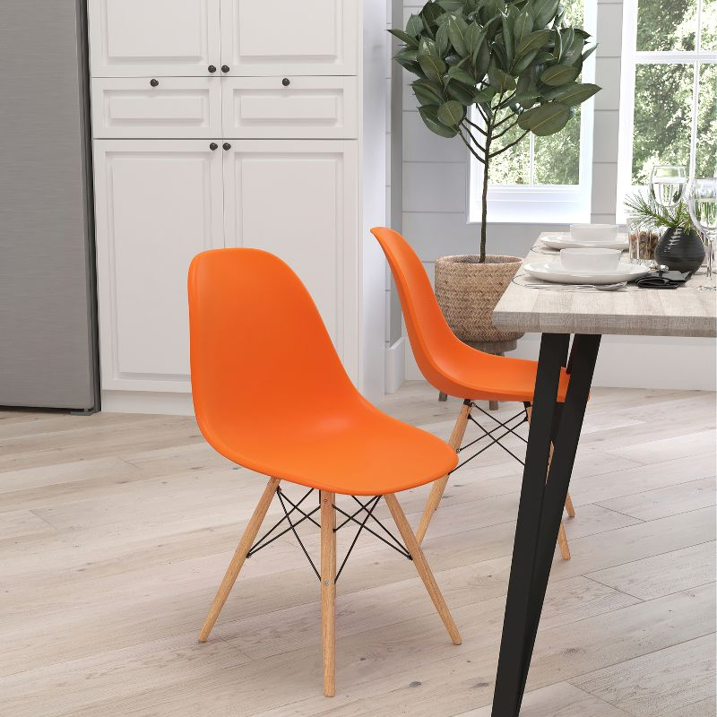 Merrick Lane Orange Polypropylene Accent Chair with Metal Braced Wooden Legs