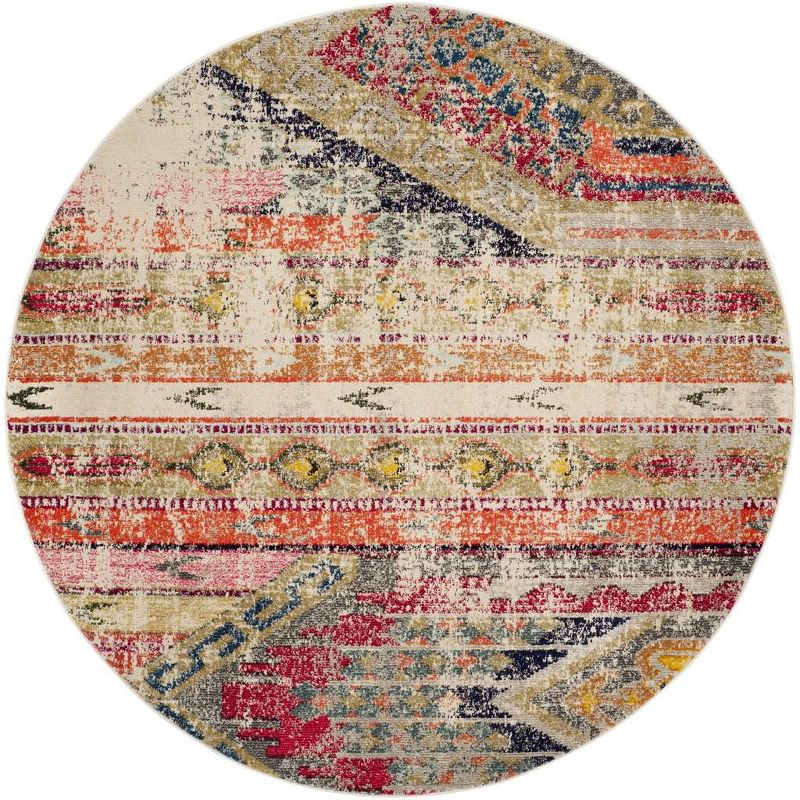 Monaco MNC222 Power Loomed Indoor Accent Rug - Light Grey/Multi - 4' Round - Safavieh