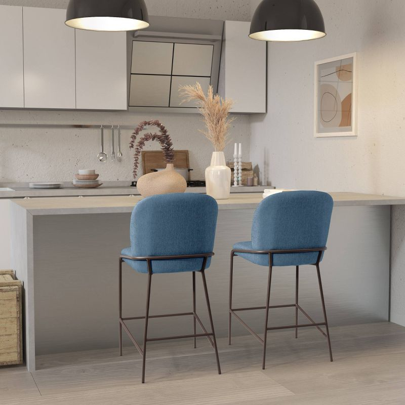 Blakeley Counter Height Barstool Blue - CorLiving: Upholstered, Metal Footrest, Polyester Fiber, Wood Frame