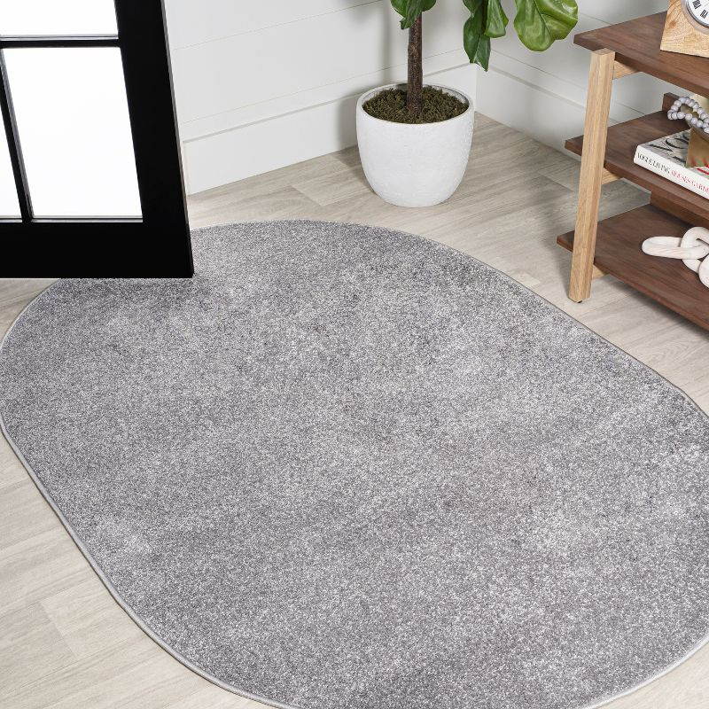 3'x5'Oval  Haze Solid Low-Pile, Gray - JONATHAN Y
