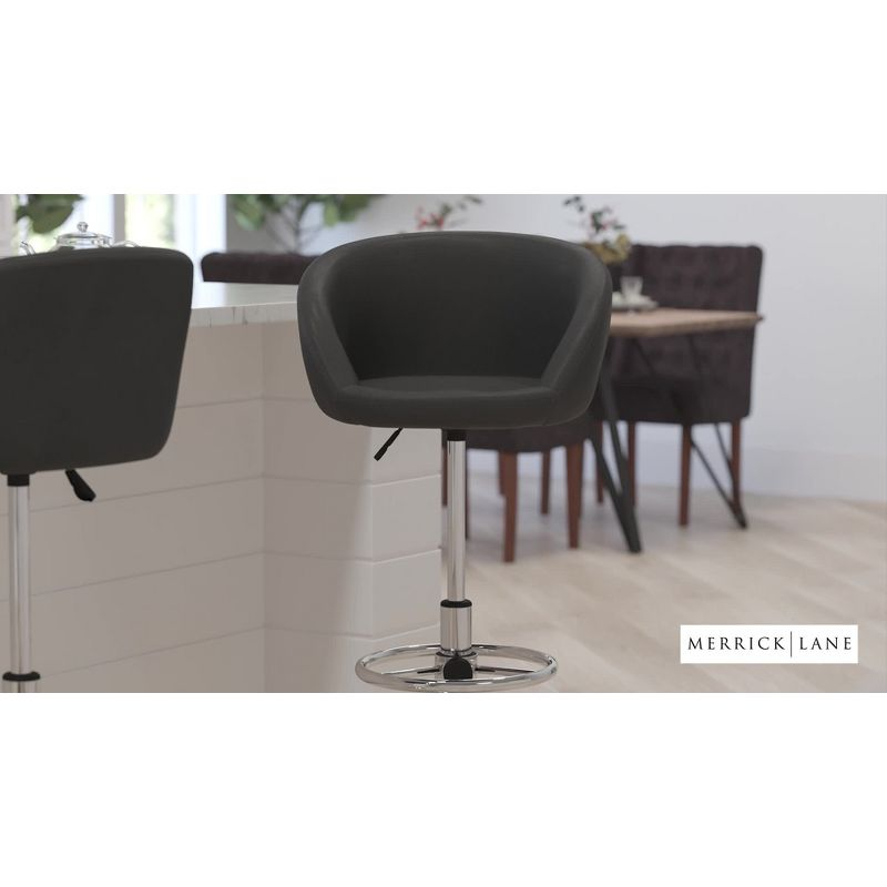 Merrick Lane Bucket Seat Bar and Dining Stool Modern Gray Fabric Stool with 360 Swivel, Adjustable Height and Chrome Footrest