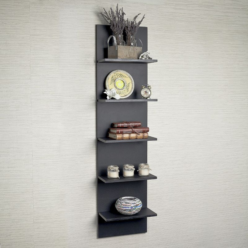 Danya B. 47" x 11.7" Wide Vertical Column Wall Shelf Black: Laminated MDF, 5-Tier Storage, Spot Clean