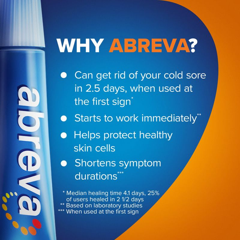 Abreva Docosanol 10% Cream Cold Sore/Fever Blister Treatment Tube - 0.07oz