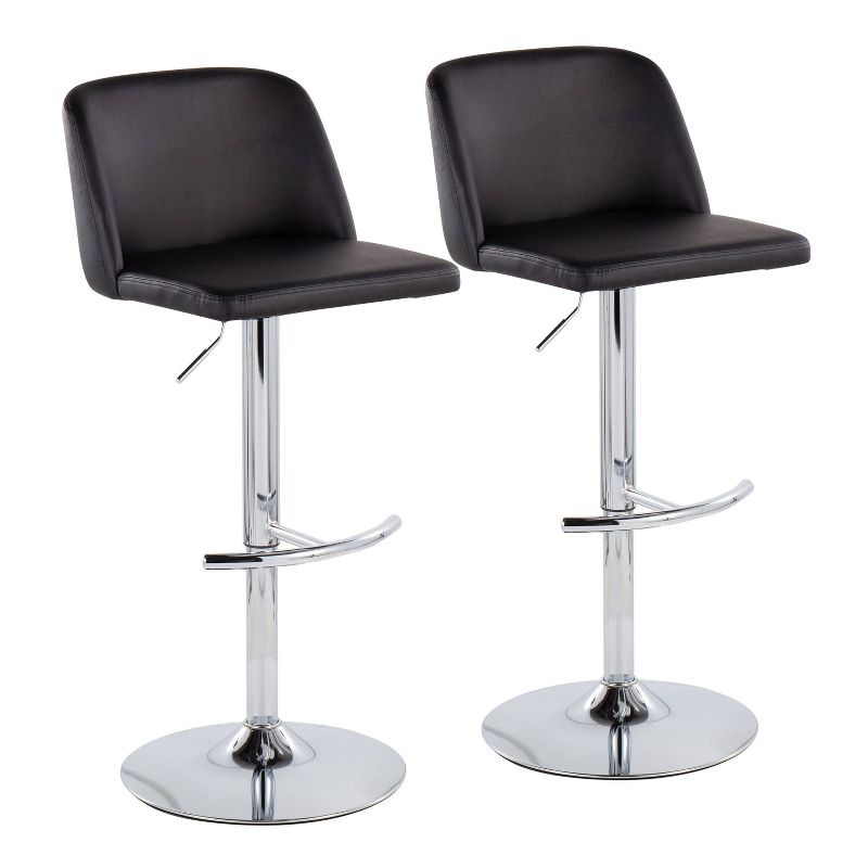 LumiSource Set of 2 Toriano PU Leather/Metal Barstools Chrome/Black:: Adjustable, Swivel, Upholstered Counter Seating
