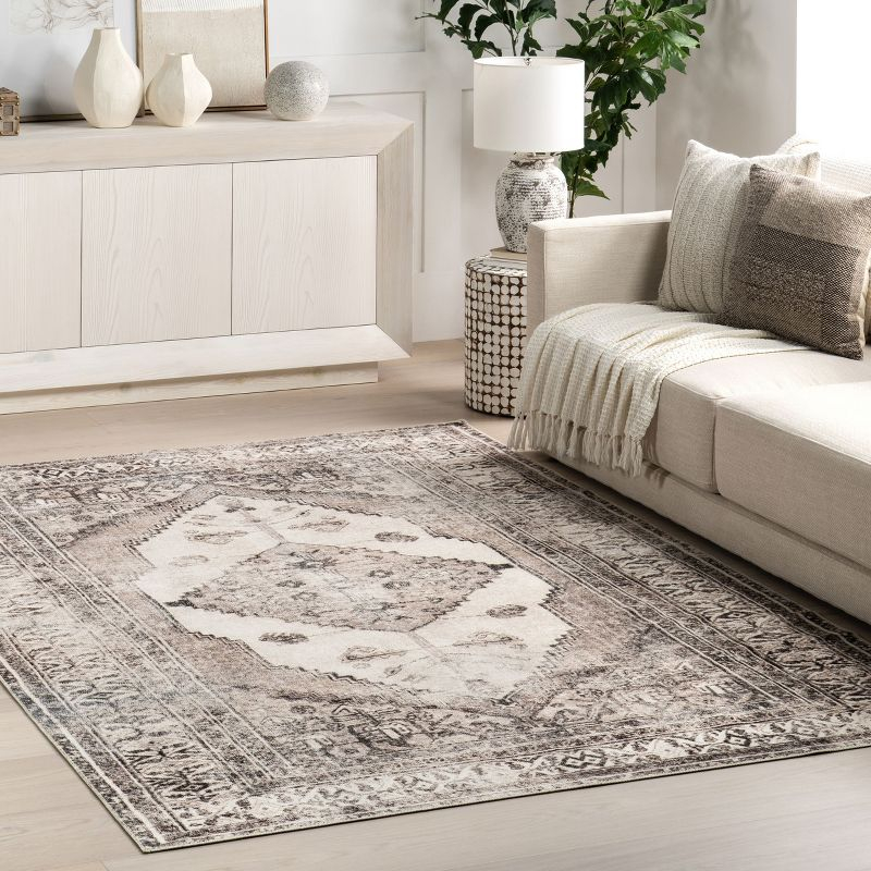Nuloom Gladys Pet Friendly Machine Washable Vintage Medallion Area Rug, 3' x 5', Light Grey