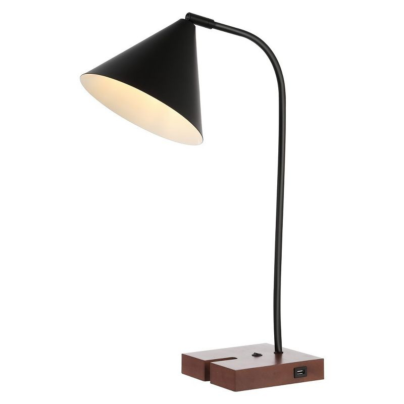 Nuka 22.5" Table Lamp with USB Port - Black/Walnut - Safavieh.