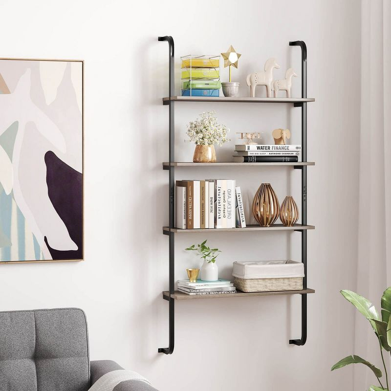 Costway 1 PCS 4-Tier Wall-mounted Ladder Shelf Display Bookshelf with Heavy-duty Metal Frame
