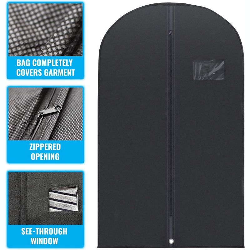 Plixio 40" Black Garment Bags Suit Bag for Travel & Clothing Storage of Dresses, Shirts, Fur Coats, Dance Costumes - Hanging Suit Storage (10 Pack)