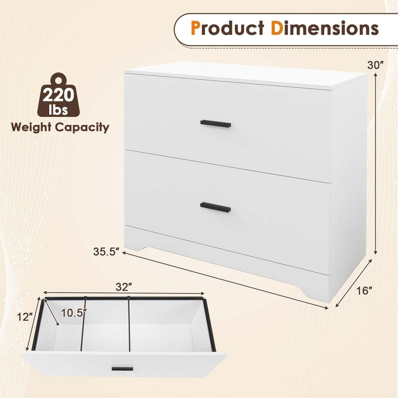 Costway 2-Drawer Wood Lateral File Cabinet with Adjustable Bars for Home Office White