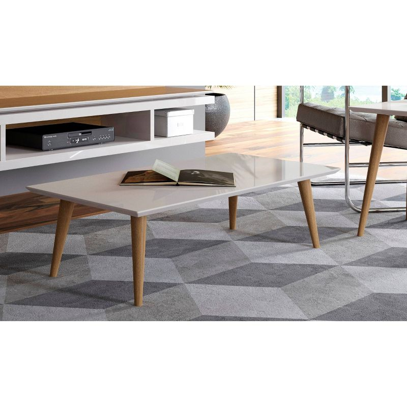 11.81" Utopia High Rectangle Coffee Table with Splayed Legs Off-White - Manhattan Comfort: Mid-Century Modern, MDF, Glossy Finish